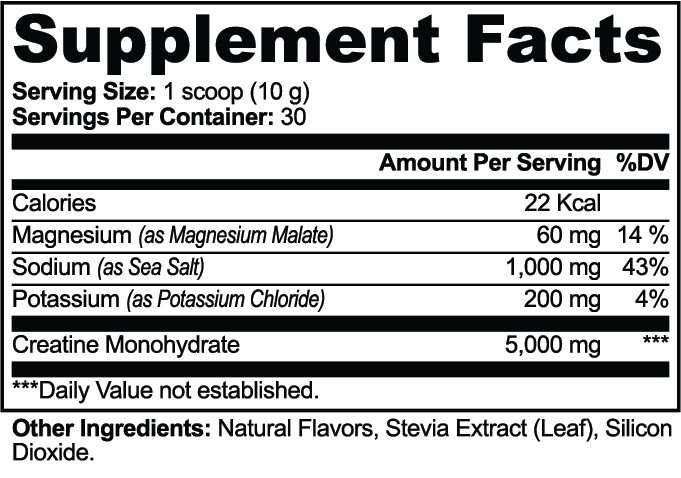 NORRANO Creatine Hydration Supplement Facts panel